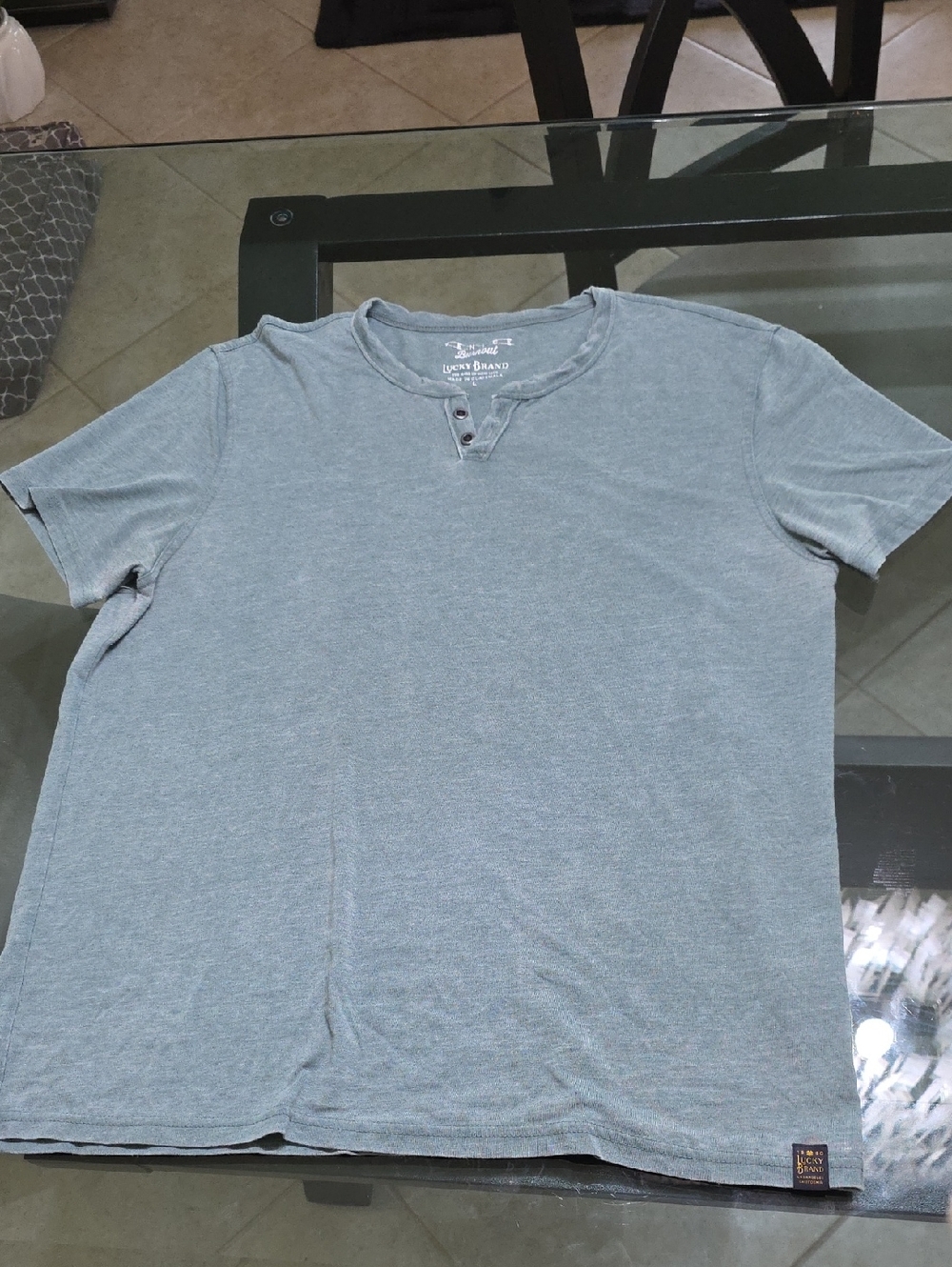 Lucky Brand Light Heather Blue Short-Sleeve Henley Tee